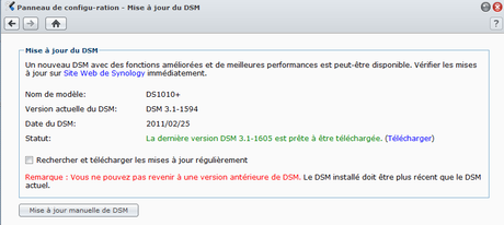 Détection de la disponibilité du nouveau firmware sur un DS1010+