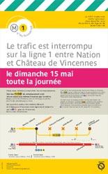 Affiche interruption de trafic ligne 1 - dimanche 15 mai 2011