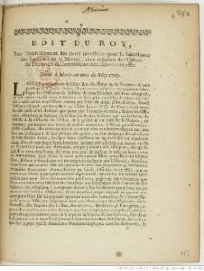 Édit du Roy pour l'établissement des fonds nécessaires pour la subsistance des invalides de la marine..., 1709