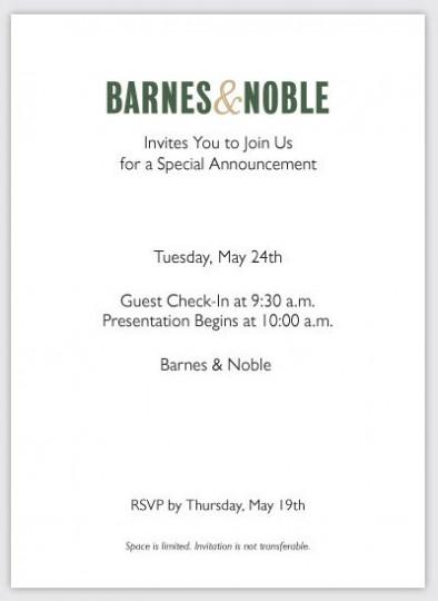 bn annonce 394x540 Un événement le 24 mai pour Barnes & Noble