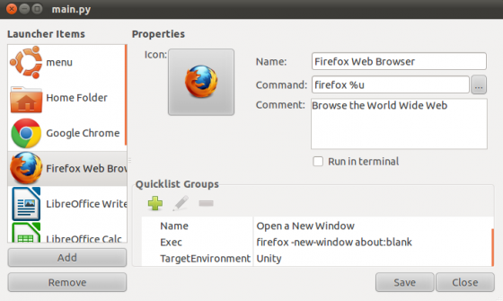 Unity Launcher Editor 560x335 Ubuntu 11.04   Gérer facilement vos quicklists du Launcher Unity