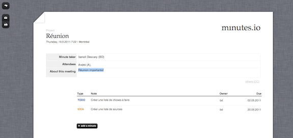 minutes.io  minutes.io: un service Web de compte rendu de réunion
