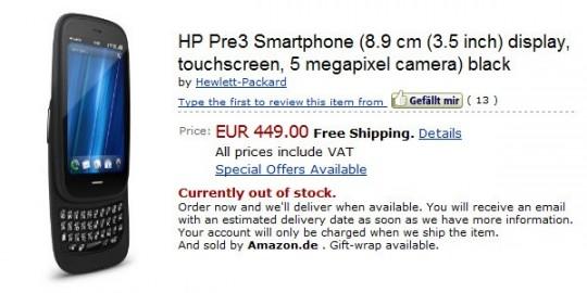 HP Pre 3 540x270 Un prix pour le HP Pre 3 ?