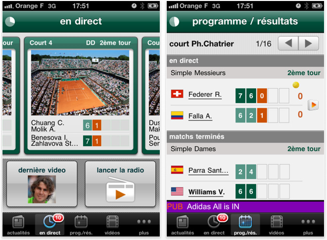 Roland-Garros 2011 sur iPhone, iPod Touch et iPad