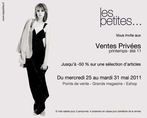 Vente privée Les Petites …
Du mercredi 25 au mardi 31 mai...