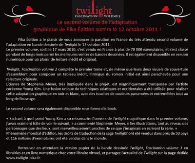 Communiqué de presse édition Pika roman graphique Twilight