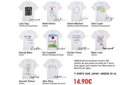 uniqlo save japan t shirts T shirts Uniqlo Save Japan par Lady Gaga, Karl Lagerfeld…