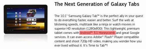 La Galaxy Tab 10.1 embarquera Android 3.1
