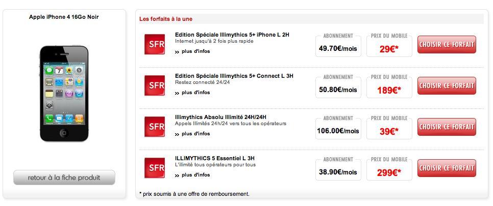 L'iPhone 4 à 29 € avec abonnement Illimythics...