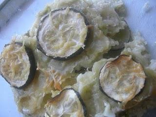 Gratin de courgettes, riz, ravioles