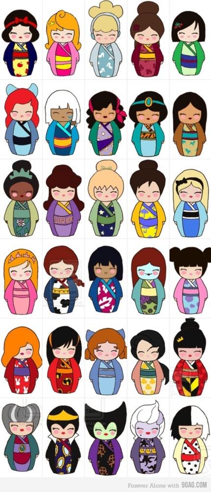 Les héroïnes Disney en poupées japonaises