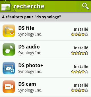 Applications Android fournies par Synology