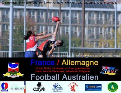 Football australien : France / Allemagne - Samedi 11 juin 14h00