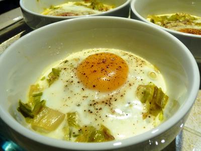 Œuf cocotte à la fondue de poireaux