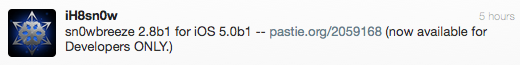 Jailbreak iOS 5 : Sn0wbreeze 2.8b1 disponible pour la bêta 1