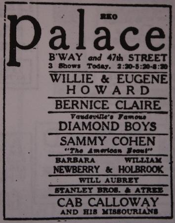 Dimanche 14 juin 1931, le RKO Palace va se débrider avec Cab Calloway et ses Missourians !
