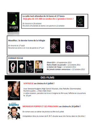 Les parutions littérature Hachette et Black Moon | Juin - Novembre 2011