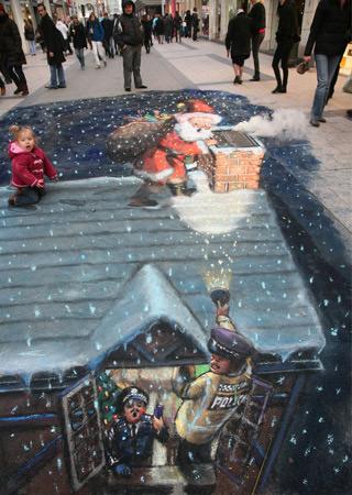 Père Noël peinture de la rue 3D