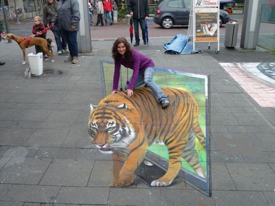 TV Tiger peinture de la rue 3D