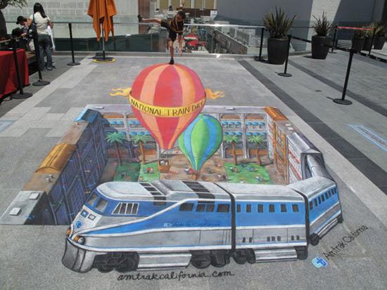 Journée nationale du train  peinture de la rue 3D