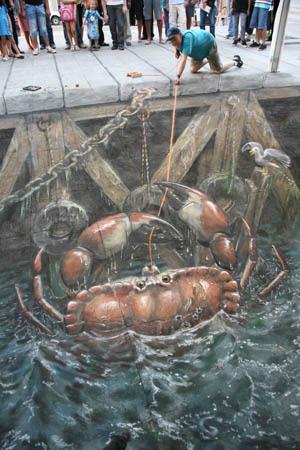 Pêche au crabe peinture de la rue 3D
