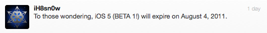 iOS 5 bêta 1 expire le 4 août