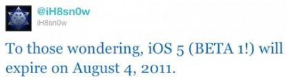 La beta d’iOS 5 expire le 1 août!