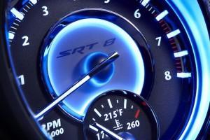 Tachometer for the 2012 Chrysler 300 SRT8 features the SRT8 logo.