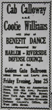 Vendredi 25 juin 1943 : Cab Calloway et Cootie Williams se partagent la scène du Golden Gate Ballroom