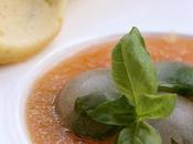 Soupe melon pépites glacées basilic gressins crème d'amande
