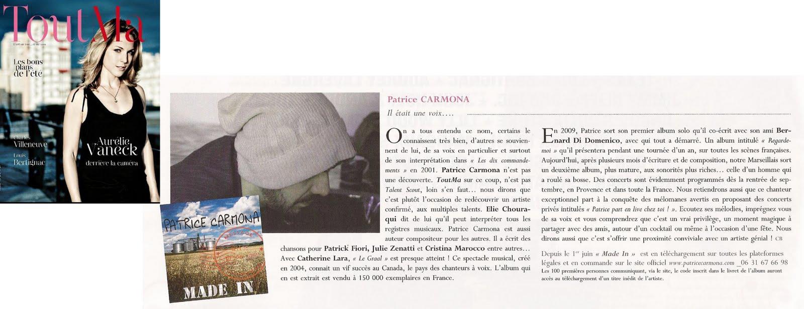 TOUTMA le magazine des peoples Marseillais nous parle de Patrice