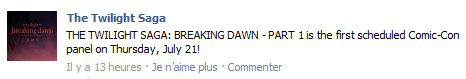 Breaking Dawn est le premier panel programmé au Comic Con 2011
