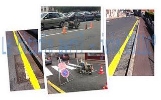 Rafraichissement du marquage de la signalétique routière en ville...