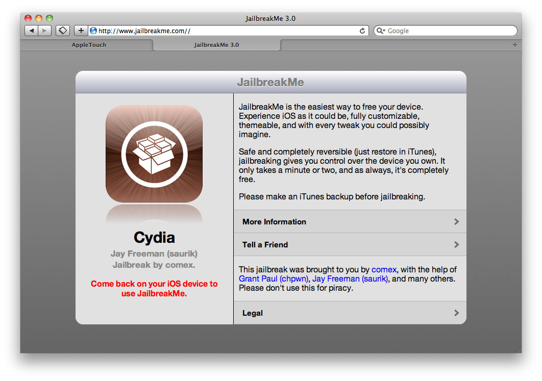 JailbreakMe 3.0 : Jailbreak iOS 4.3.3 iPhone, iPod Touch et iPad disponible !