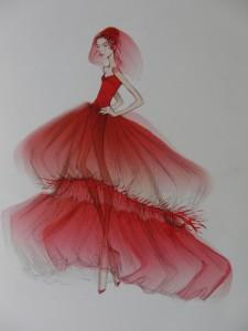 Croquis par Valentino Garavani de la robe portée par Natalia Vodianova. 