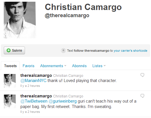 Christian Camargo est arrivé sur le réseau Twitter