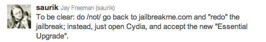 Fix JailbreakMe 3.0 disponible sur Cydia