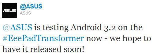 asus twitter Android 3.2 bientôt sur la Asus Transformer