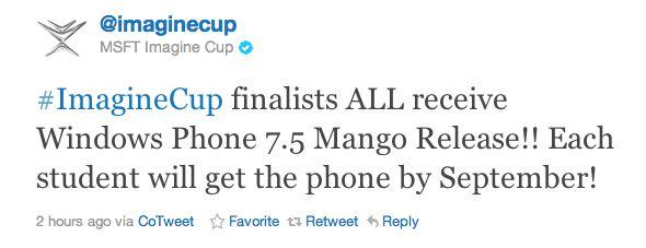 imagine cup mango Les smartphones sous WP7 Mango pour le mois de septembre !