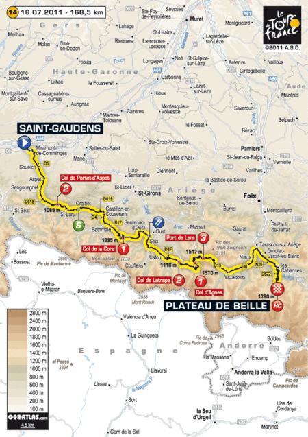 Parcours 2011 : Profil, carte et vidéo de l'étape 14 Saint Gaudens -->  Plateau de Beille | À Voir