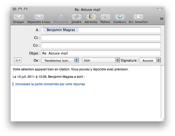 Répondre uniquement à une partie d’un mail