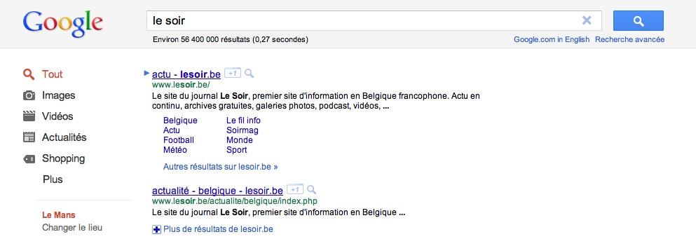le soir Google réindexe les journaux Belges !