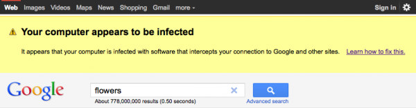 MalwareWarningScreenshot 600x157 Google détecte aussi les virus !