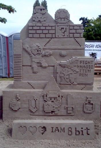 sand Sculpture de sable en lhonneur des jeux 8bits