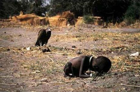 Famine en Afrique : Photo prise par Kevin Carter en 1994 au Soudan qui représente un vautour en attente de la mort d'un enfant pour le manger