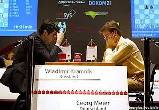 Echecs à Dortmund : Vladimir Kramnik (2785) 1-0 Georg Meier (2656) © Photo Georgios Souleidis