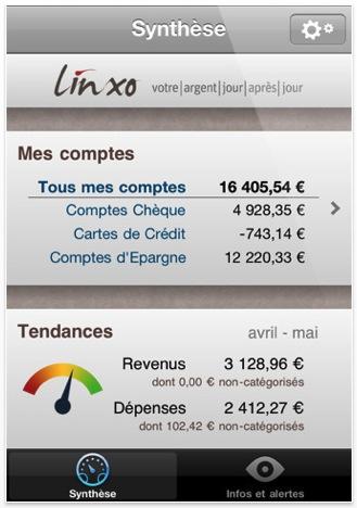 screen capture1 Consulter nos comptes bancaire avec notre iPhone cest possible grâce à Linxo