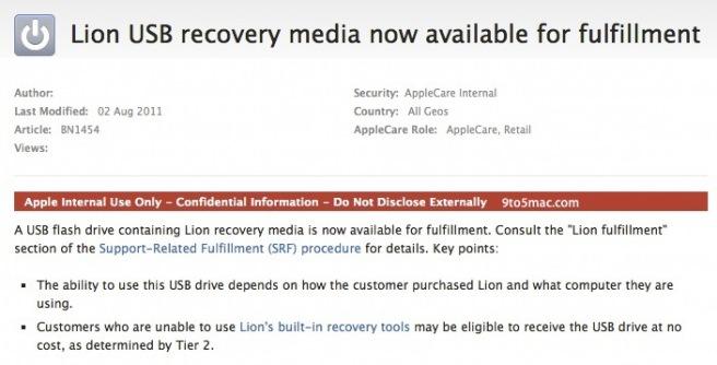 Les clés USB de Lion seraient disponibles via Apple Care