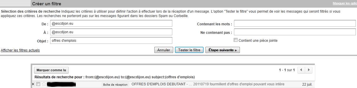 2) paramétrer le filtre automatique sur gmail