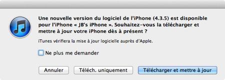 iOS 4.3.5 disponible au téléchargement